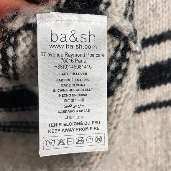Ba&sh Bosco Striped Wool & Mohair Blend Sweater Pullover Grey Beige Black Small - Picture 8 of 13